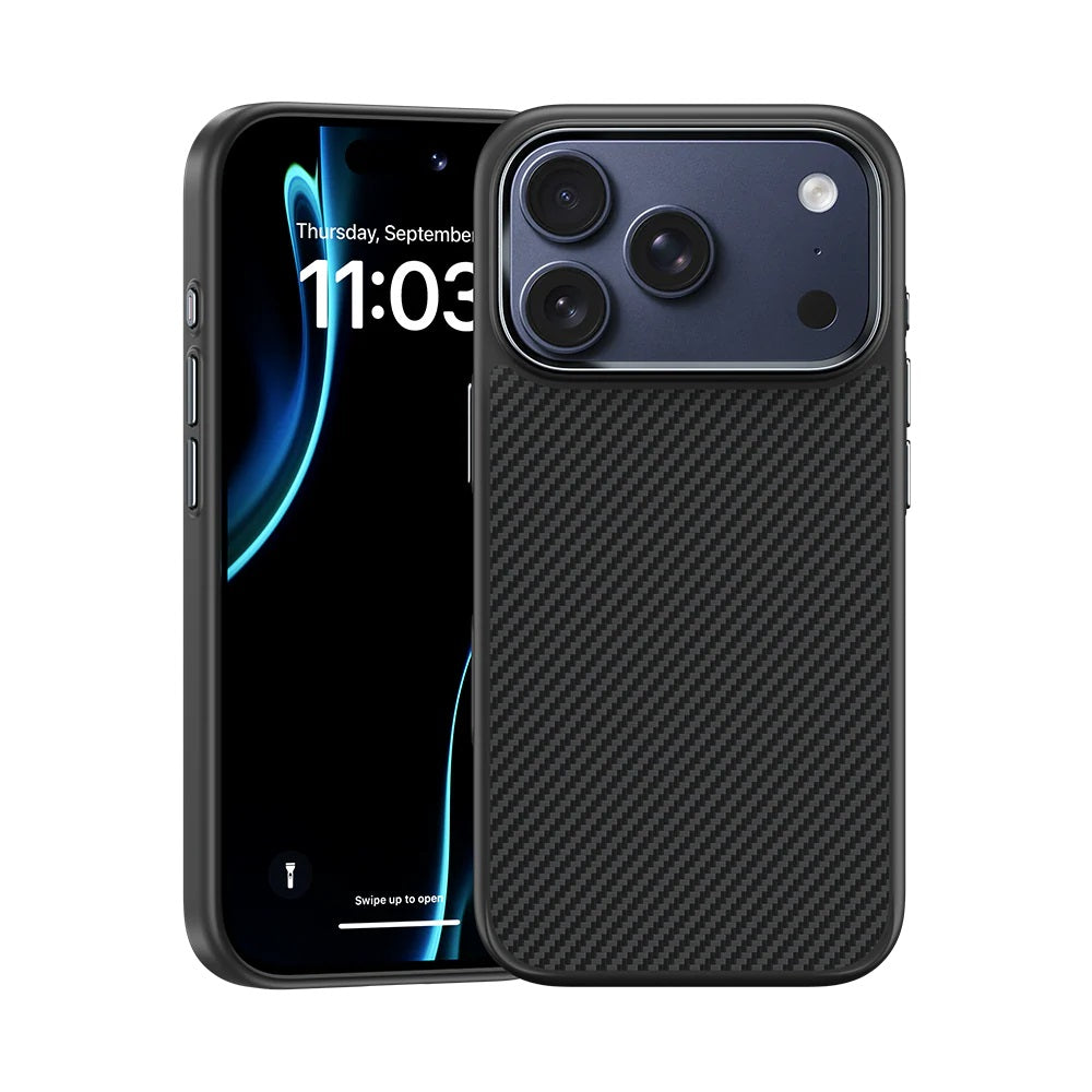 iPhone 17 Pro Kılıf Karbon Fiber M-safe Şarj Özellikli Benks Hybrid ArmorPro 600D Kevlar Kapak