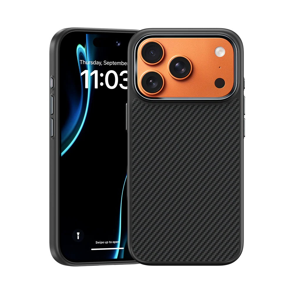 iPhone 17 Pro Kılıf Karbon Fiber M-safe Şarj Özellikli Benks Hybrid ArmorPro 600D Kevlar Kapak