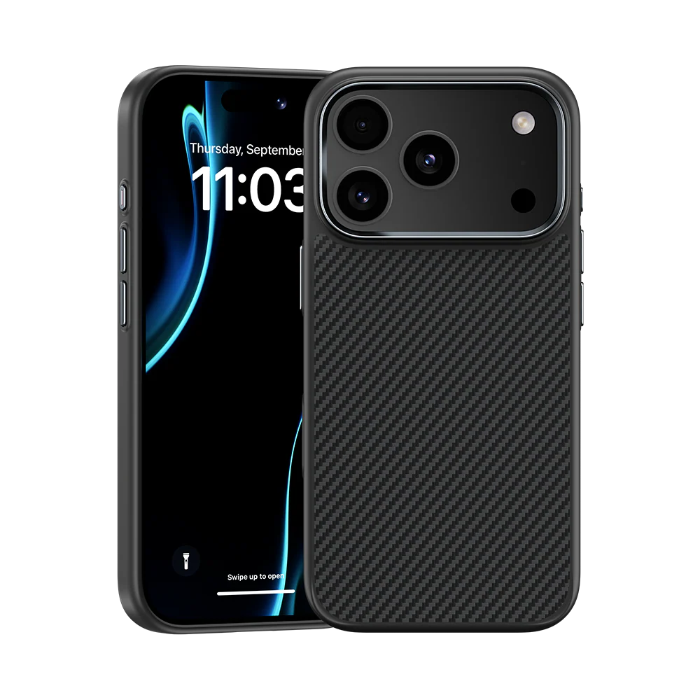 iPhone 17 Pro Max Kılıf Karbon Fiber M-safe Şarj Özellikli Benks Hybrid ArmorPro 600D Kevlar Kapak