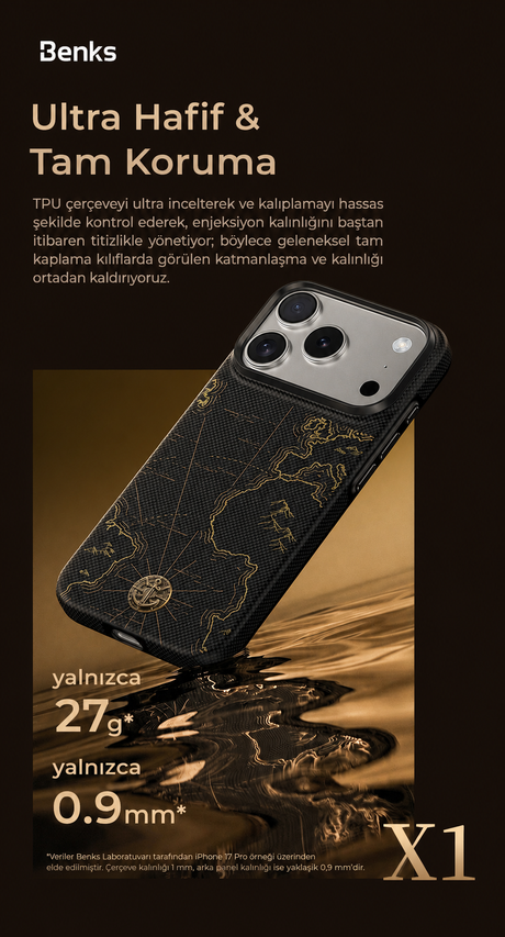 iPhone 17 Pro Max Kılıf M-safe Şarj Özellikli Benks ArmorEdge Air Navigator ArmorPro Kevlar Kapak