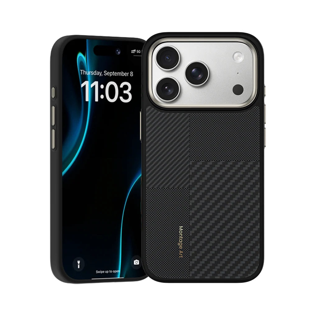 iPhone 17 Pro Max Kılıf M-safe Şarj Özellikli Karbon Fiber Benks Montage ArmorPro Kevlar Kapak