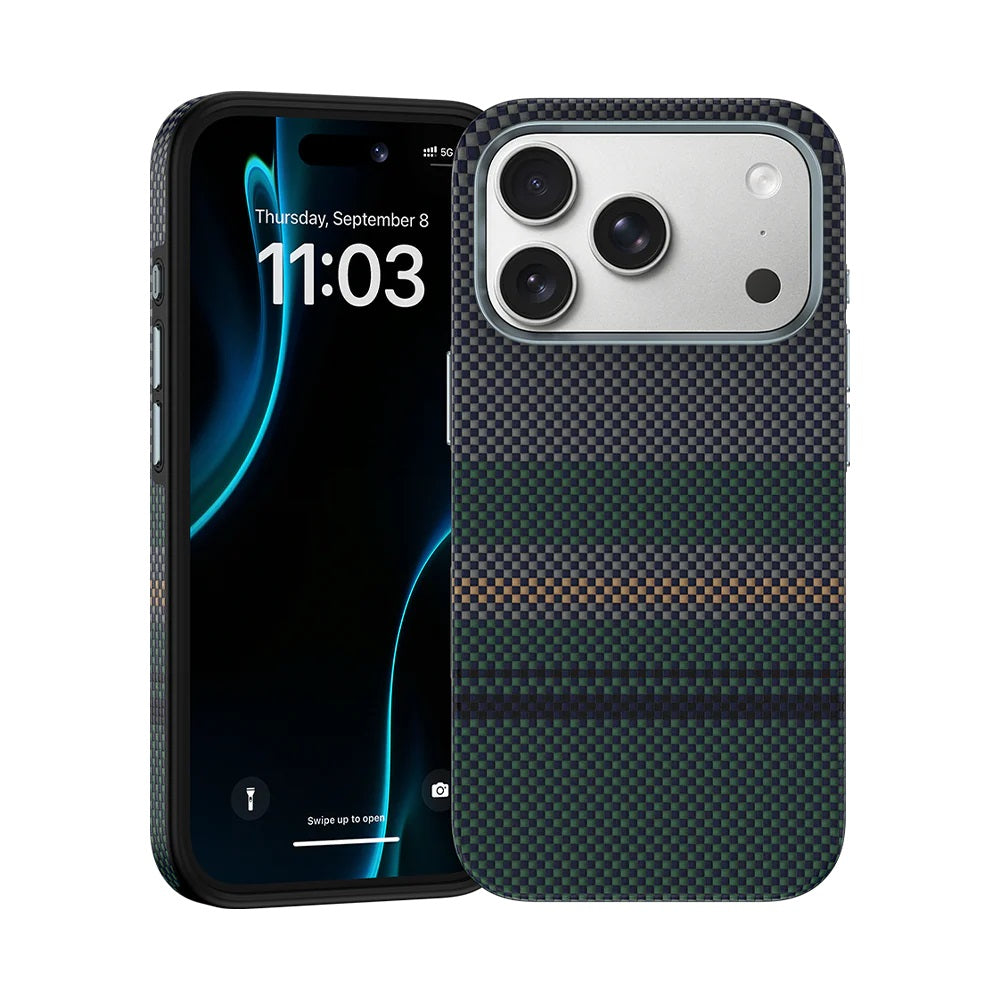 iPhone 17 Pro Max Kılıf M-safe Şarj Özellikli Karbon Fiber Tasarımlı Benks Aurora ArmorPro Kevlar Kapak