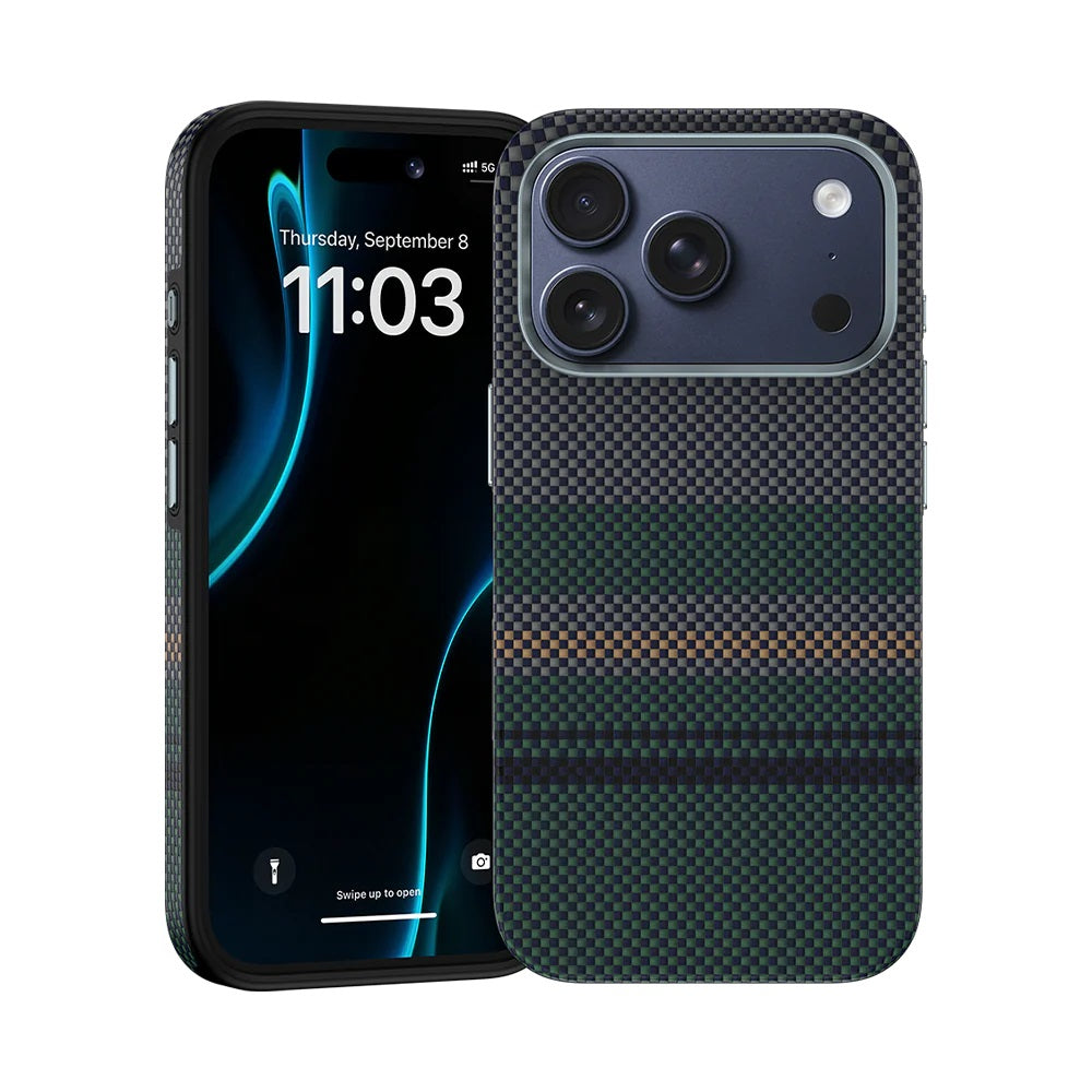 iPhone 17 Pro Max Kılıf M-safe Şarj Özellikli Karbon Fiber Tasarımlı Benks Aurora ArmorPro Kevlar Kapak